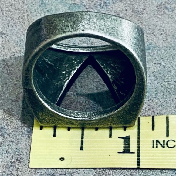 Stainless Steel, Cut Out Triangle Moto Design Silver Black Matte Statement Ring - Picture 3 of 4